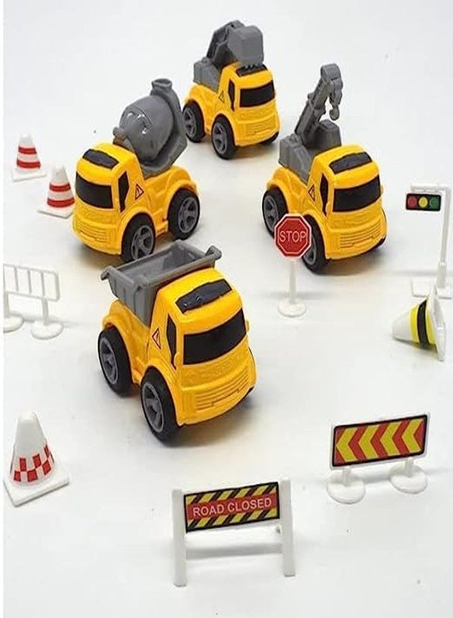 GoldiMec Pack of 4 Mini Construction Dumper Excavator Crane Cement Mixer Truck Set Toy(Yellow, Pack of: 4) - Image 2